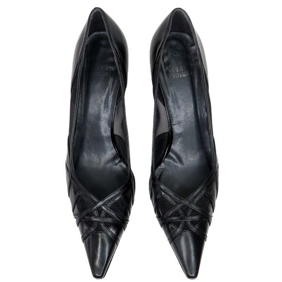 Stuart Weitzman Black Leather D'Orsay Pointed Toe Pump Mesh Sides Size 7.5 - Picture 4 of 12